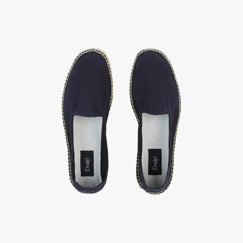 Drake’s Herringbone Cotton Espadrilles Navy Top View