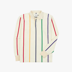 Drake’s Primary Vertical Stripe Cotton Rugby Shirt White Multi Front View
