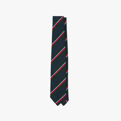 Drake’s Regimental Stripe Mogador Cotton-Silk Tipped Tie Green Navy Full View