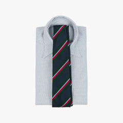 Drake’s Regimental Stripe Mogador Cotton-Silk Tipped Tie Green Navy Stripe Detail