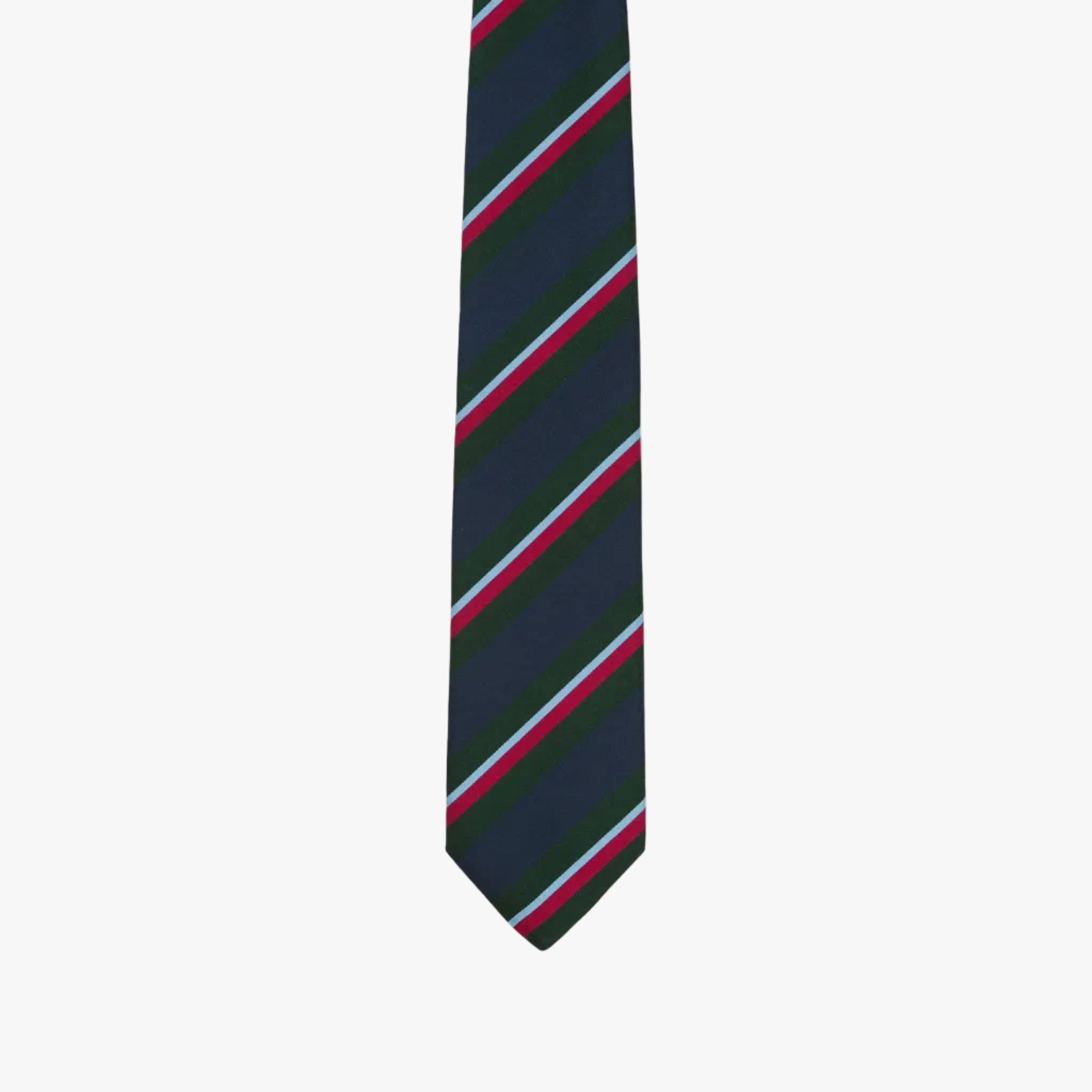 Drake’s Regimental Stripe Mogador Cotton-Silk Tipped Tie Green Navy Tipped End Detail
