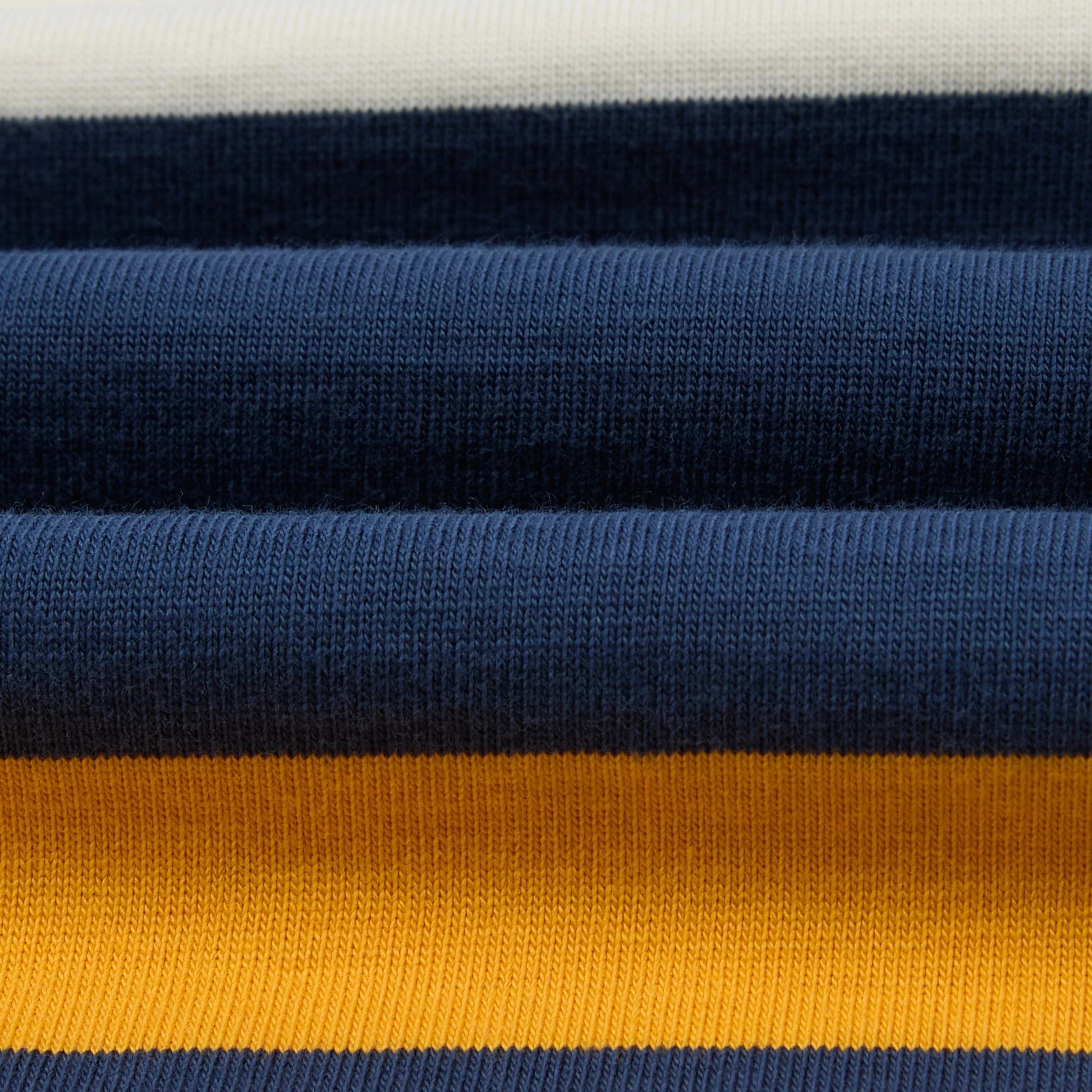 Drake’s Stripe Cotton Quarter Zip Rugby Shirt Navy and Yellow Fabric Texture Detail