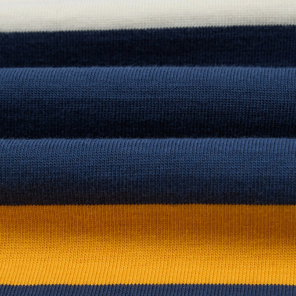 Drake’s Stripe Cotton Quarter Zip Rugby Shirt Navy and Yellow Fabric Texture Detail
