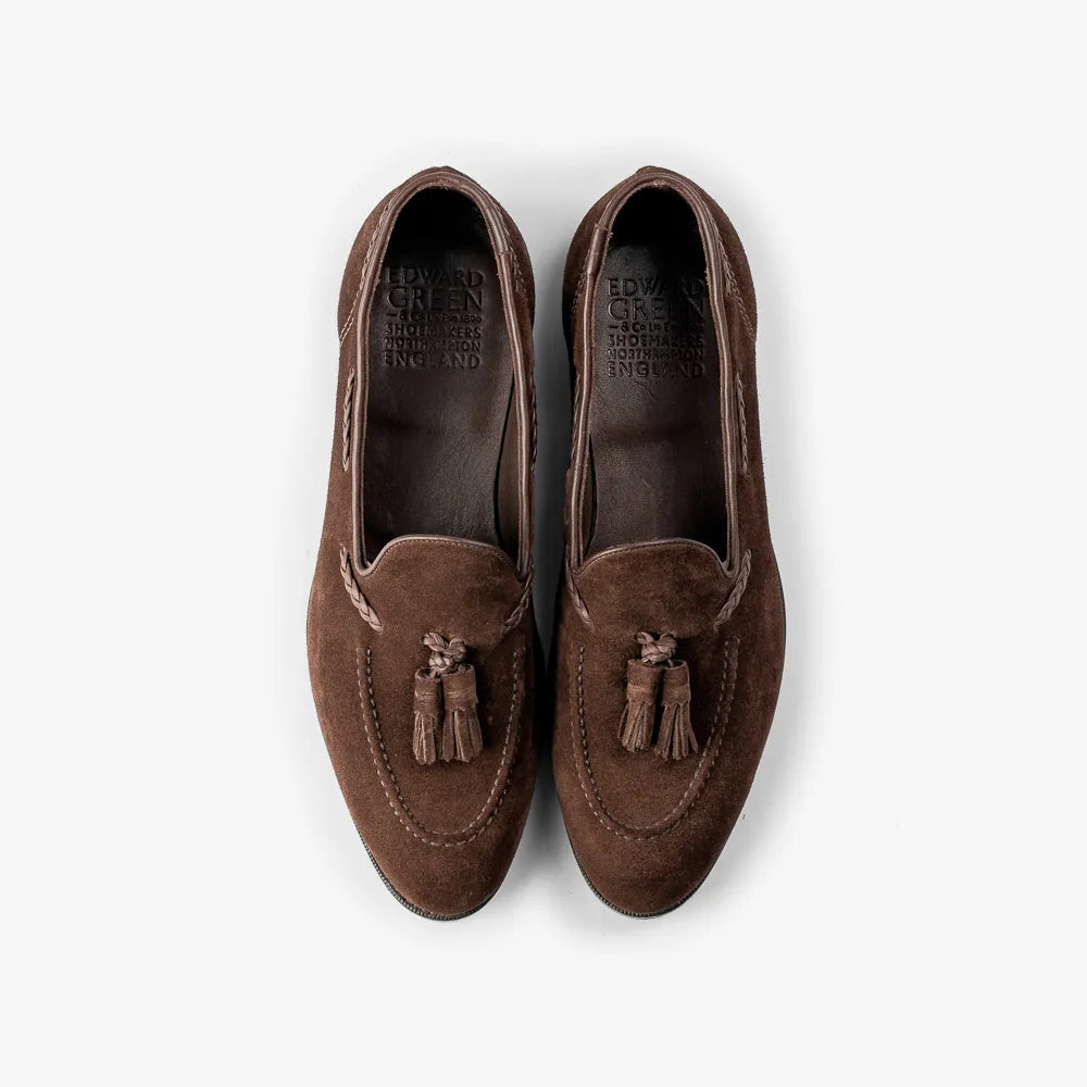 Top-down view of the Edward Green Belgravia Unlined loafer, emphasizing the apron and elegant shape.