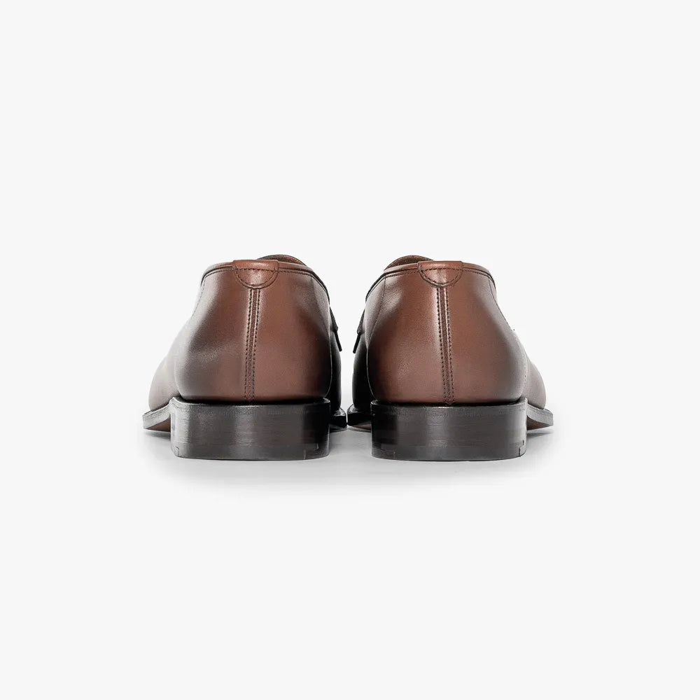 Rear view of the Edward Green Harrow 110 showing the heel and antique calf finish.