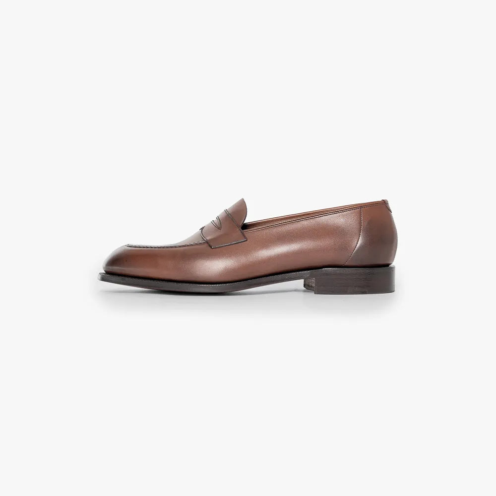 Side profile of the Edward Green Harrow 110 highlighting the Dark Oak Antique Calf leather and refined lines.