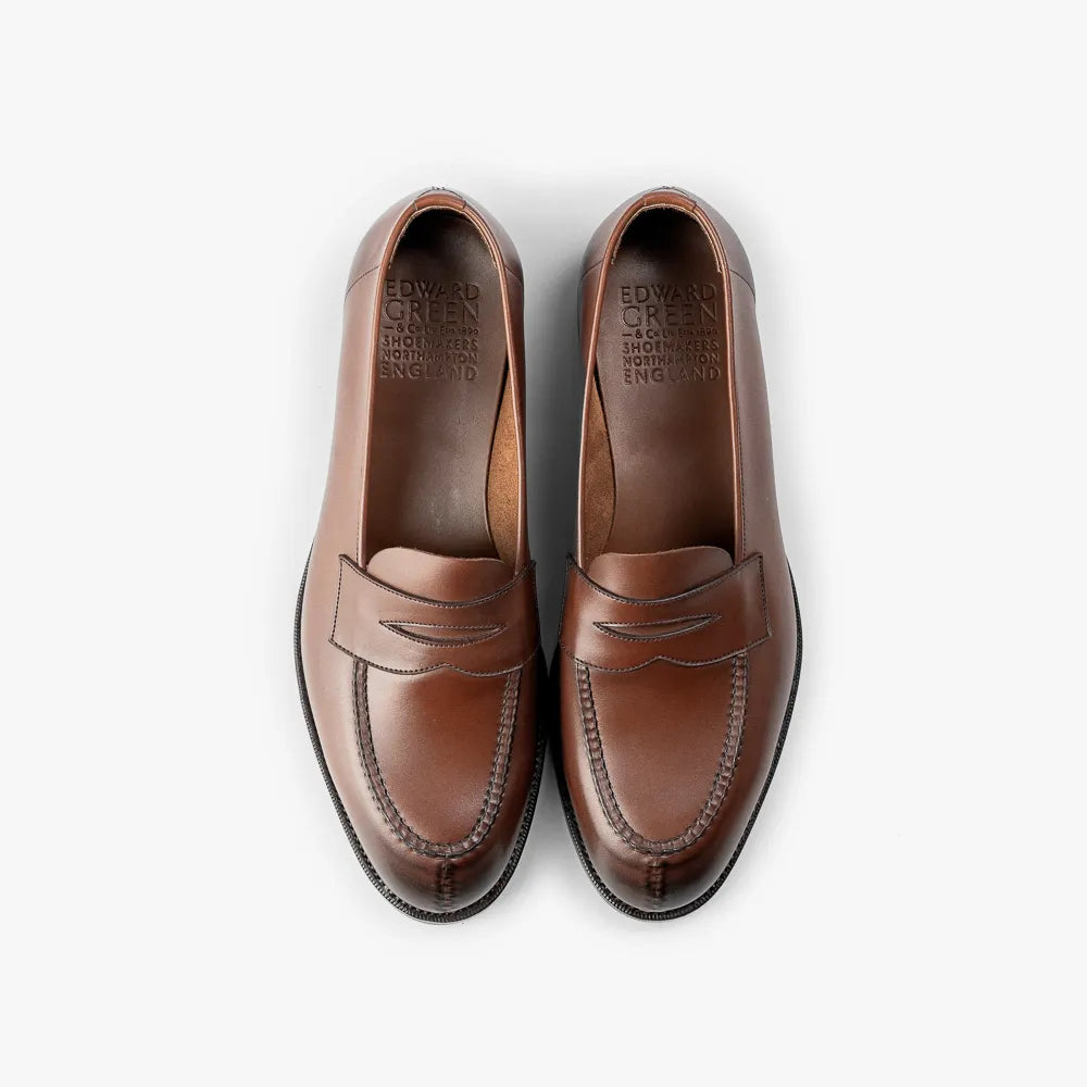 Top-down view of the Edward Green Harrow 110 emphasizing the clean apron and elegant loafer design.
