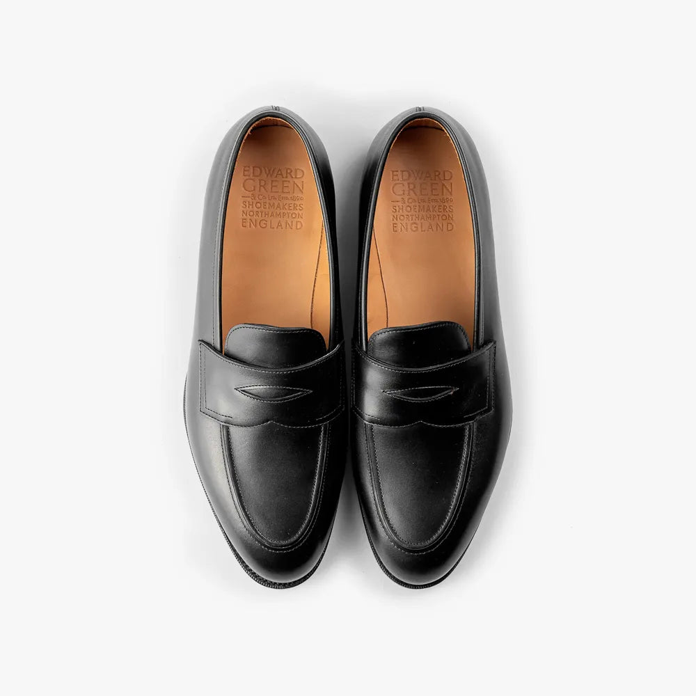 Top-down view of the Edward Green Piccadilly 184 featuring the penny strap and refined loafer shape.