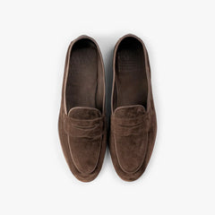 Top-down view of the Edward Green Polperro 389 emphasizing the sleek apron and elegant loafer shape.