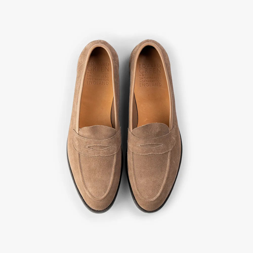Top-down view of the Edward Green Ventnor 184 emphasizing the sleek apron and minimalist loafer design.