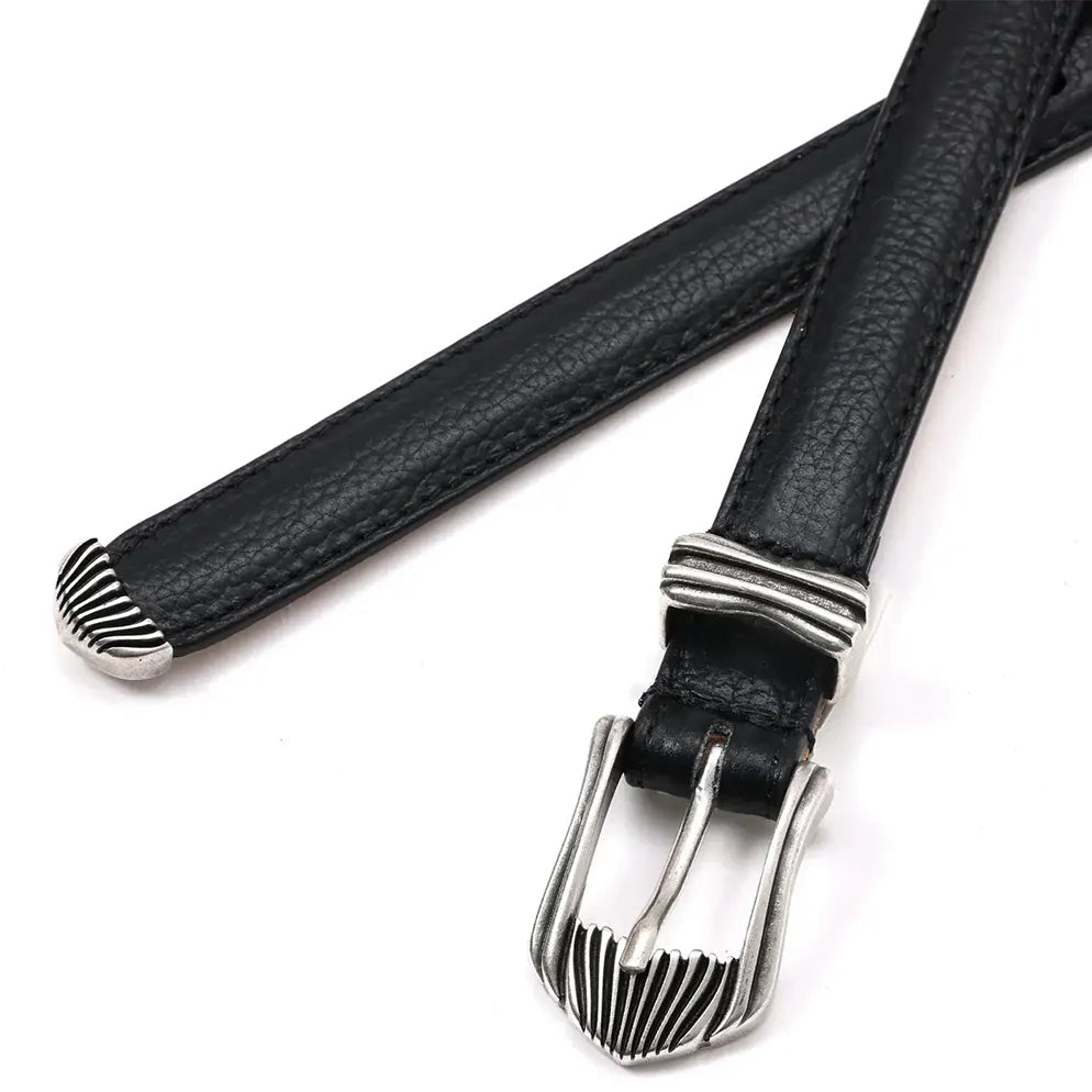 Detail view of the Fattoria Del Cuoio Shrink Embossed Leather Western Belt Black