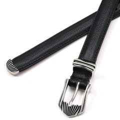 Detail view of the Fattoria Del Cuoio Shrink Embossed Leather Western Belt Black