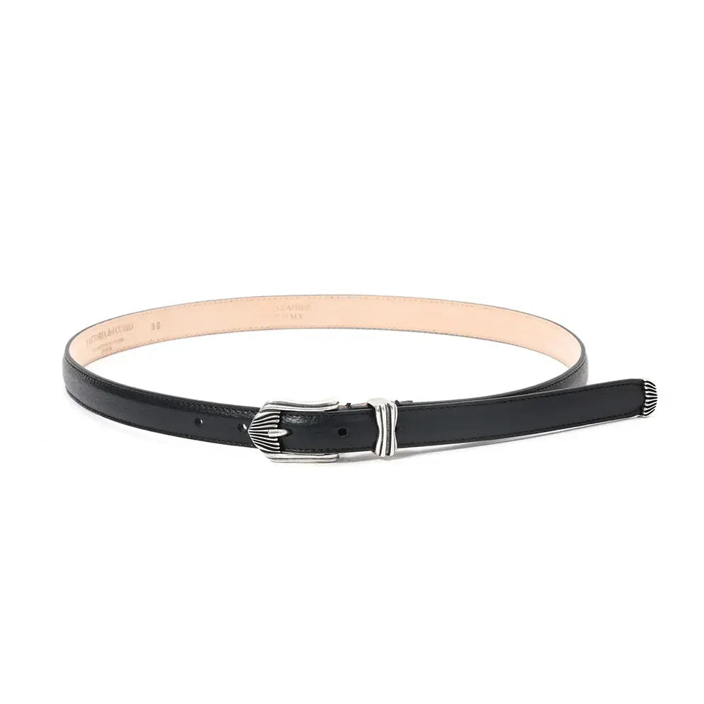 Front view of the Fattoria Del Cuoio Shrink Embossed Leather Western Belt Black