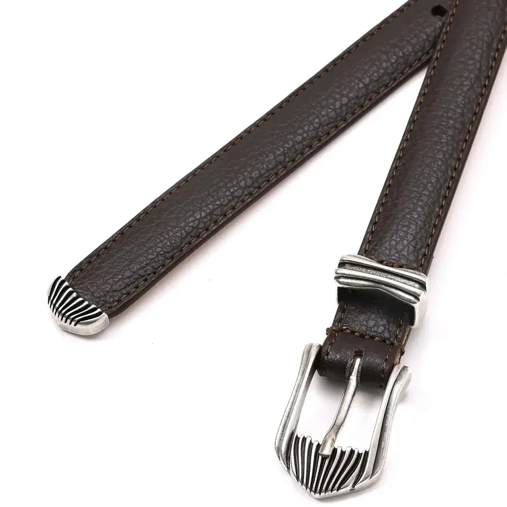 Detailed craftsmanship view of the Fattoria Del Cuoio Shrink Embossed Leather Western Belt Testa