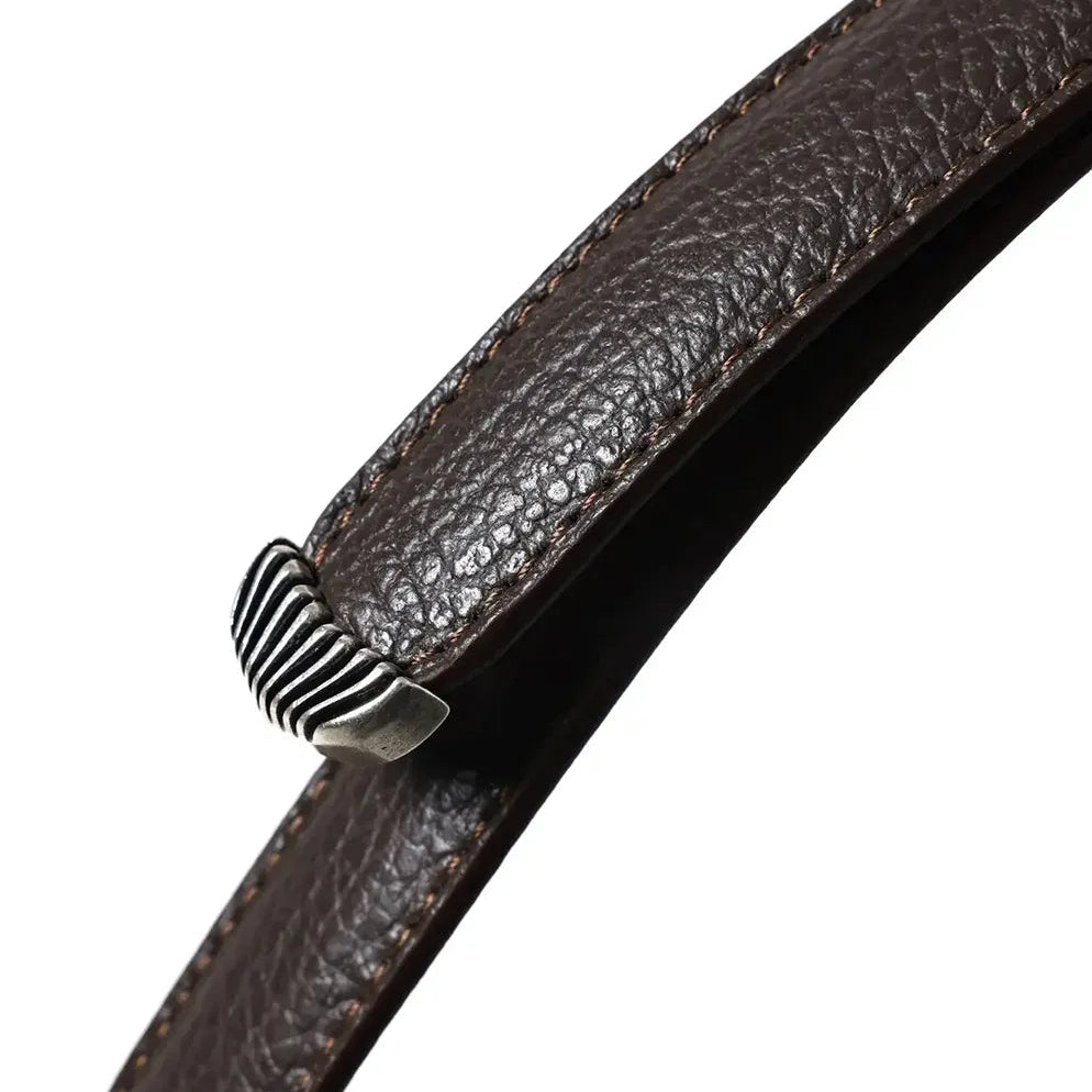 Leather close-up of the Fattoria Del Cuoio Shrink Embossed Leather Western Belt Testa