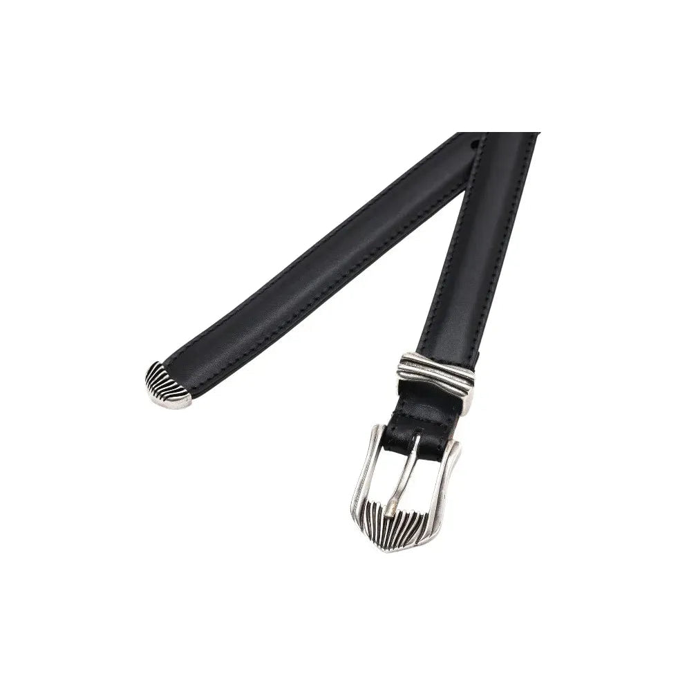 Detailed craftsmanship view of the Fattoria Del Cuoio Smooth Leather Western Belt Black