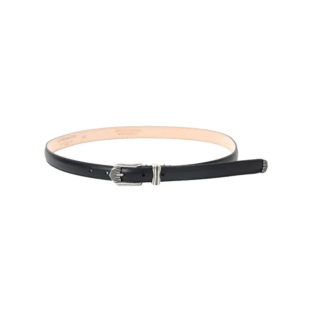 Front view of the Fattoria Del Cuoio Smooth Leather Western Belt Black