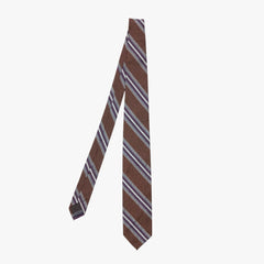 Full view of the F.Marino Striped Brown 231-015 Silk Tie showing the classic diagonal stripe design and warm brown tonal palette.