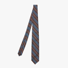 Full view of the F.Marino Striped Navy/Brown 231-017 Silk Tie showing the classic diagonal stripe pattern and rich navy–brown color combination.