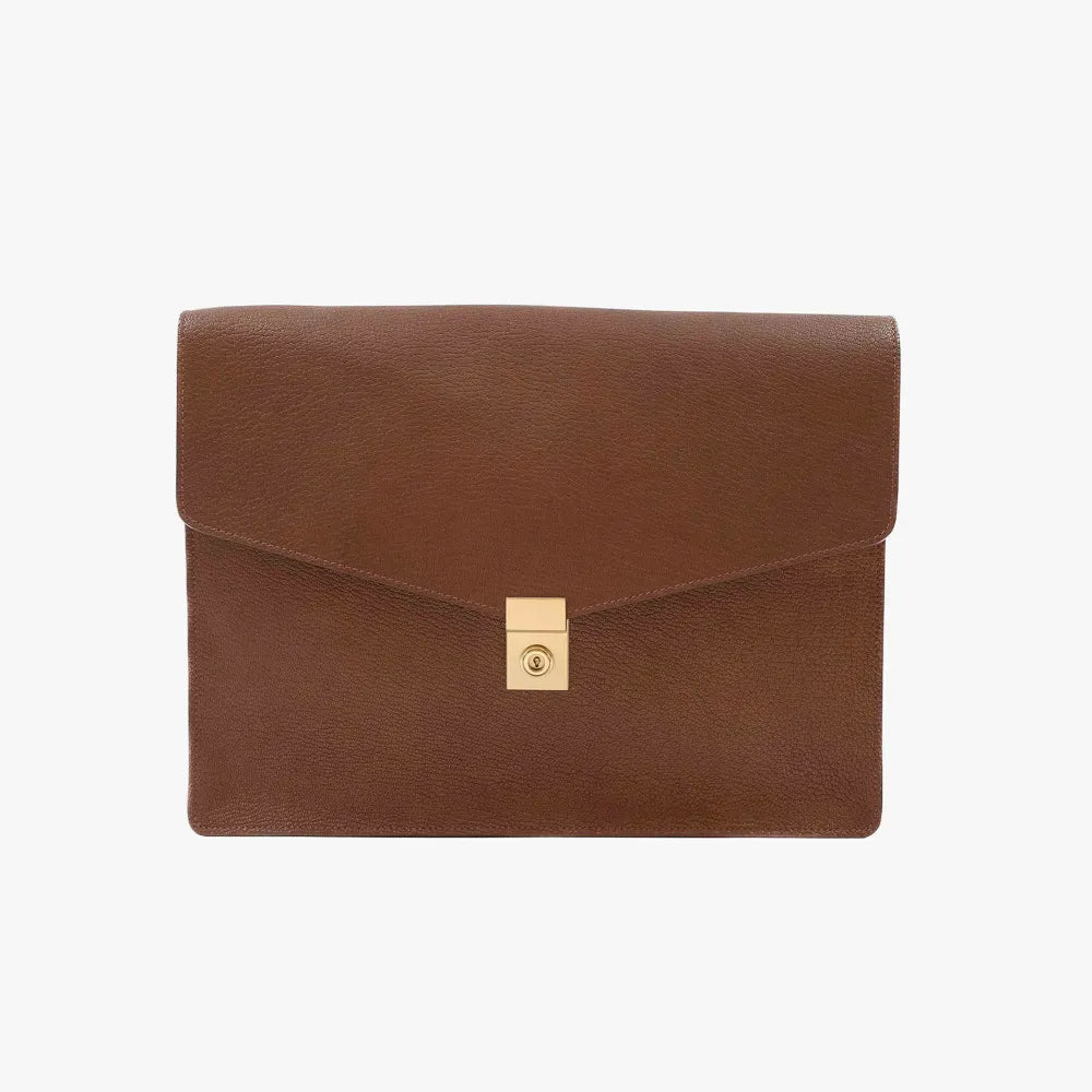 Front view of the Frank Clegg 15-inch Lock Portfolio Case in Goatskin Antique