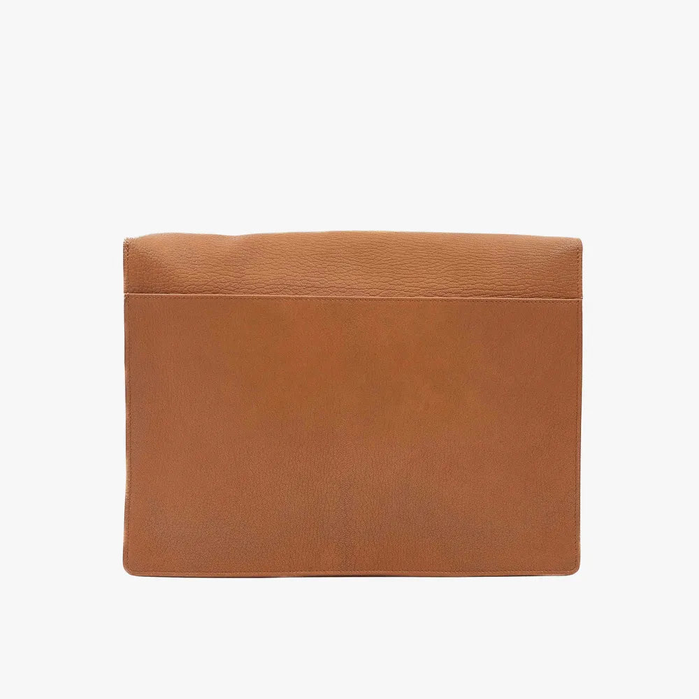 Back view of the Frank Clegg 15-inch Lock Portfolio Case Goatskin Camel