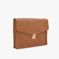 Side view of the Frank Clegg 15-inch Lock Portfolio Case Goatskin Camel