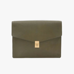 Front view of the Frank Clegg 15-inch Lock Portfolio Case in Goatskin Mint