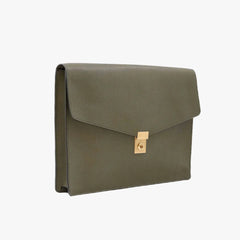 Side view of the Frank Clegg 15-inch Lock Portfolio Case Goatskin Mint