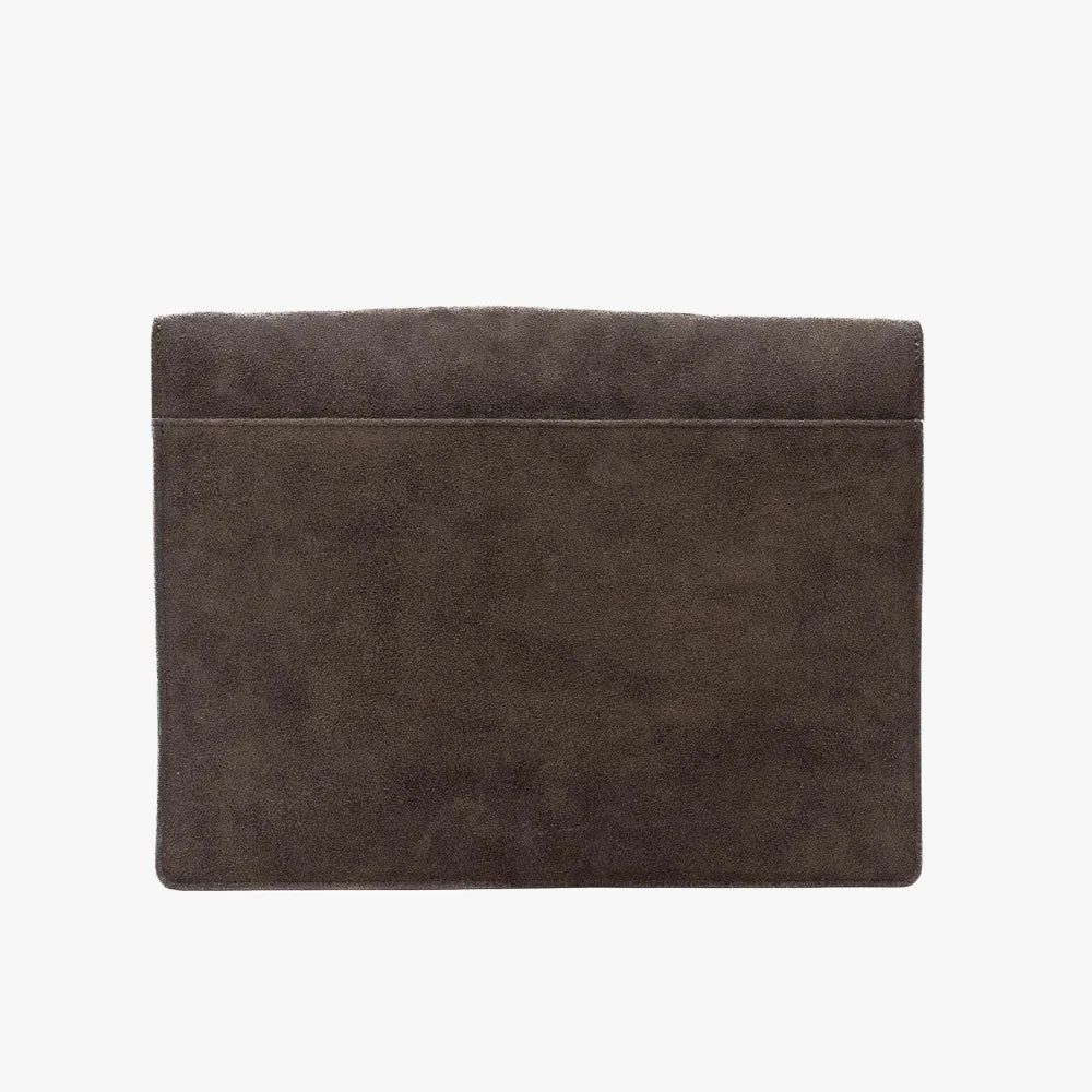 Back view of the Frank Clegg 15-inch Lock Portfolio Case Suede Chocolate