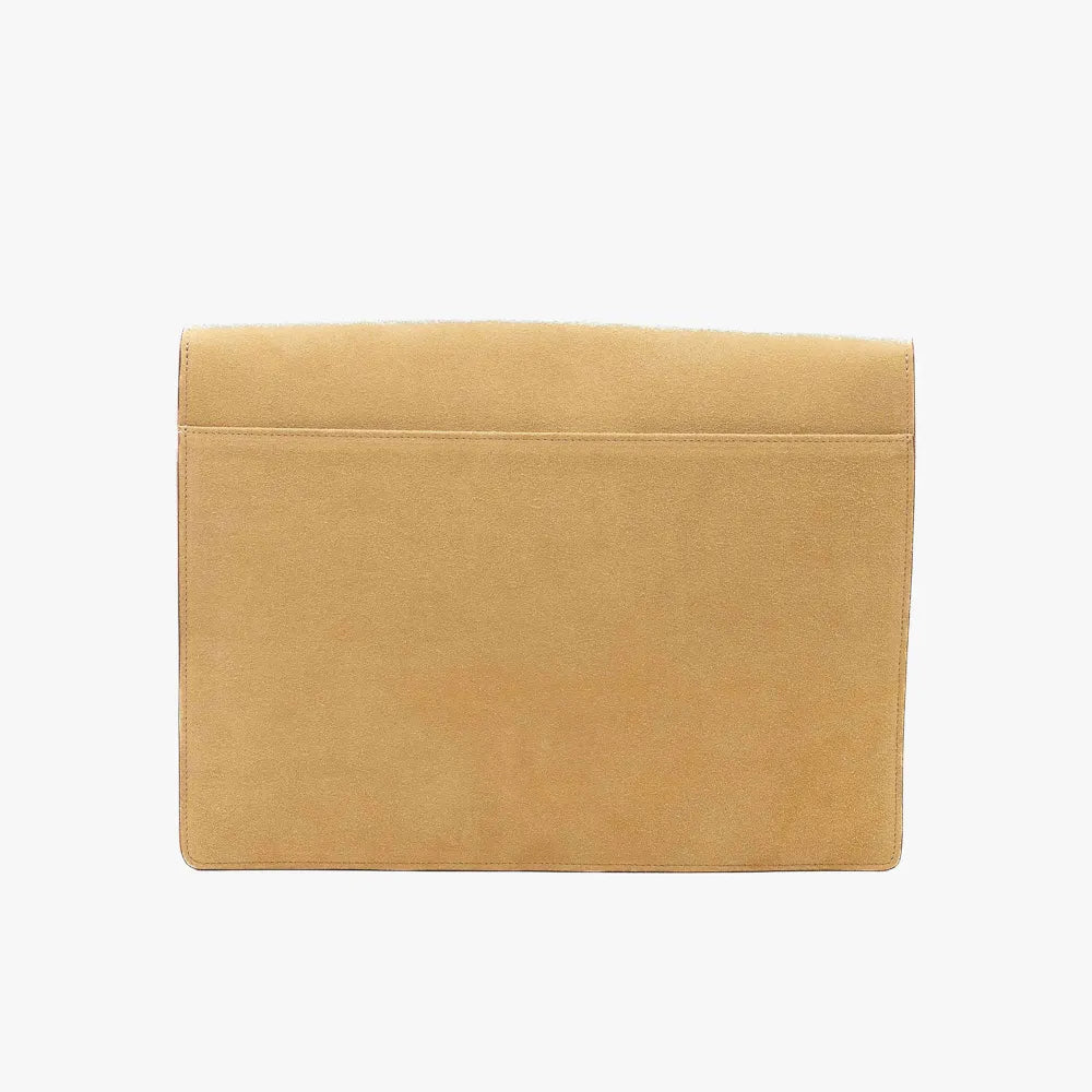 Back view of the Frank Clegg 15-inch Lock Portfolio Case Suede Sand/Cognac