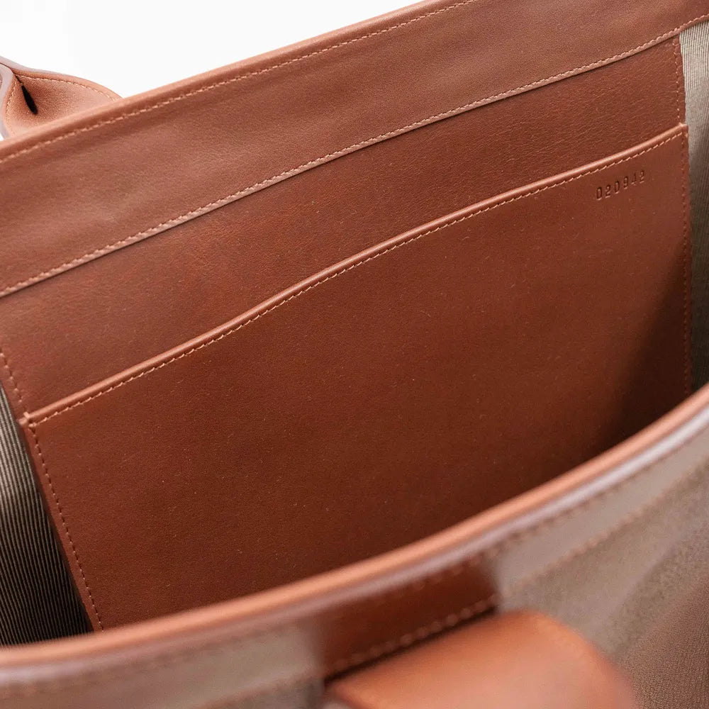 Interior zip pocket of the Frank Clegg for Refinement Goat Antique Tote Bag