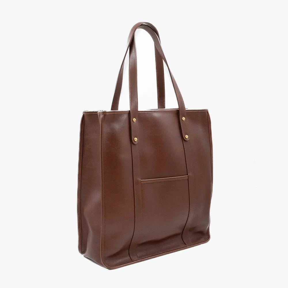 Side angle of the Frank Clegg Leather Market Tote Bag Chestnut