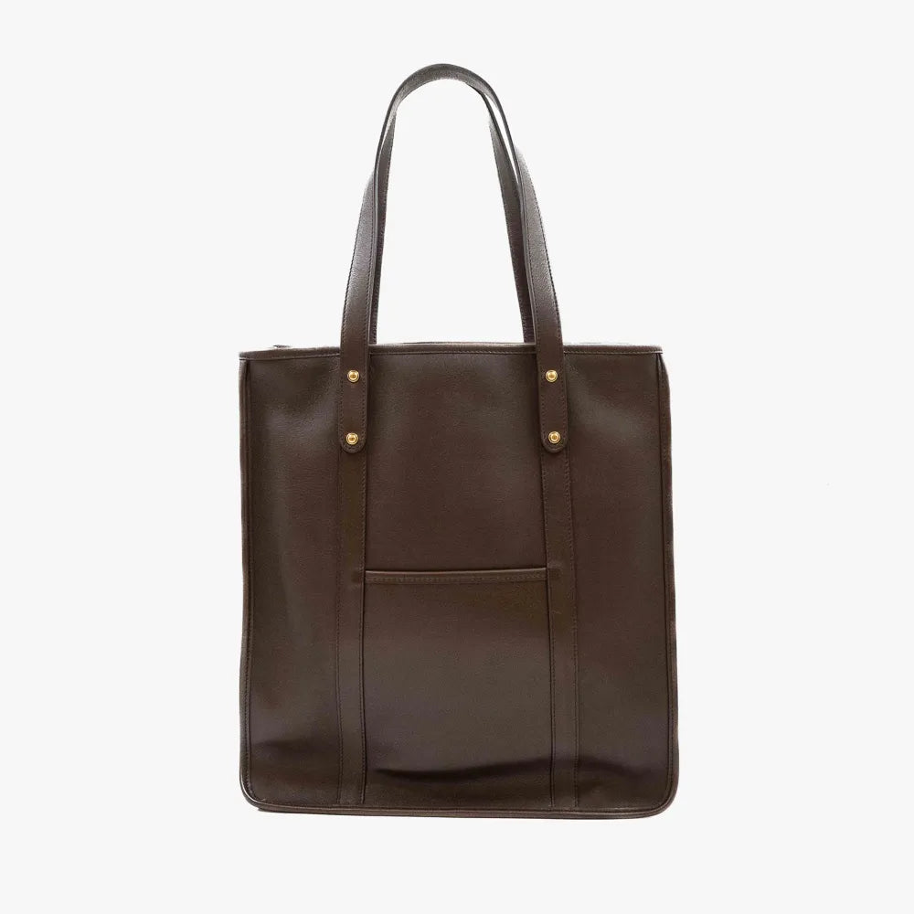 Front view of the Frank Clegg Leather Market Tote Bag in Chocolate