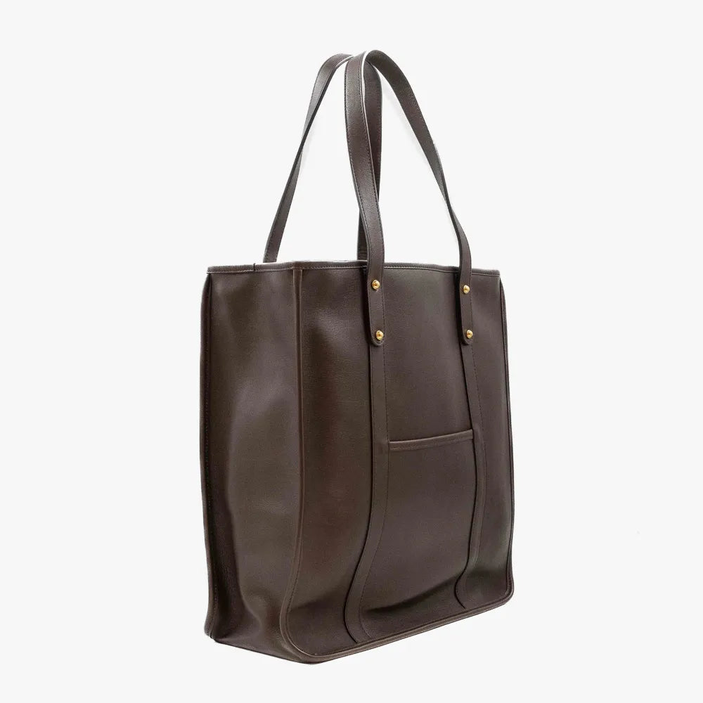 Side angle of the Frank Clegg Leather Market Tote Bag Chocolate