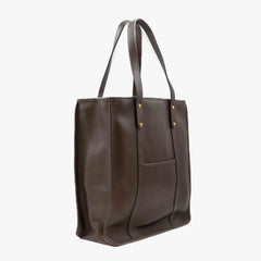 Side angle of the Frank Clegg Leather Market Tote Bag Chocolate