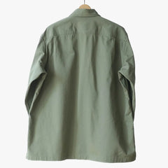 Back view of the Fujito Army Shirt in olive green highlighting the straight back panel, relaxed fit, and balanced proportions.
