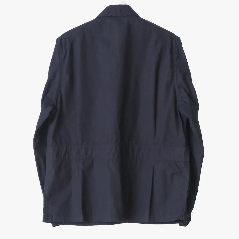 Back view of the Fujito Jungle Fatigue Jacket in navy highlighting the relaxed fit, straight back panel, and balanced proportions.