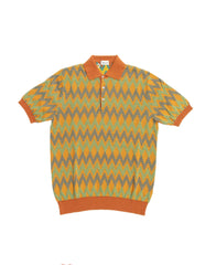 Front view of the Gallia Coleman Polo Jacquard Rust Green showcasing the jacquard pattern and clean silhouette.
