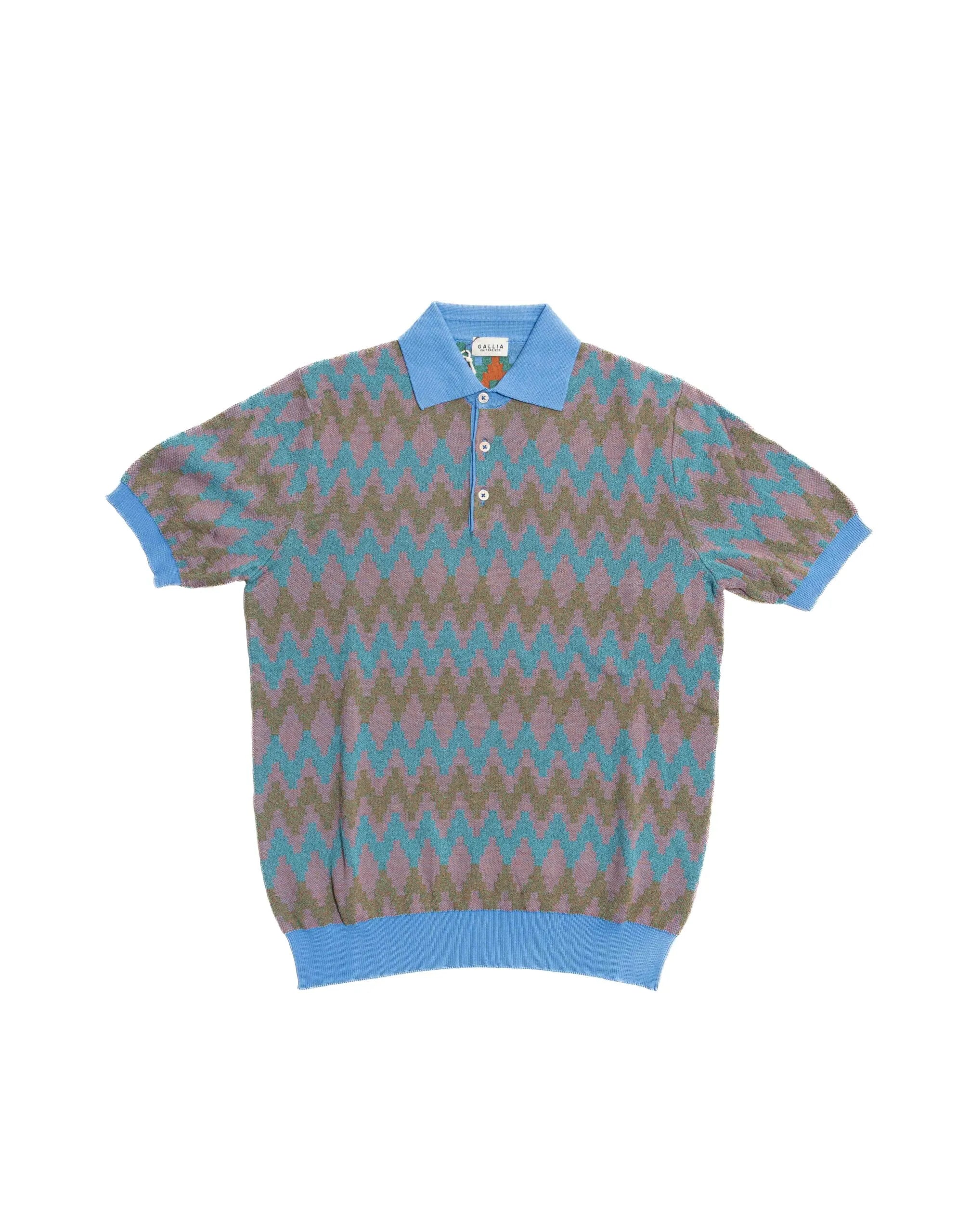 Front view of the Gallia Coleman Polo Zig Zag Olive Pink Blue showcasing the bold zigzag pattern and color combination.