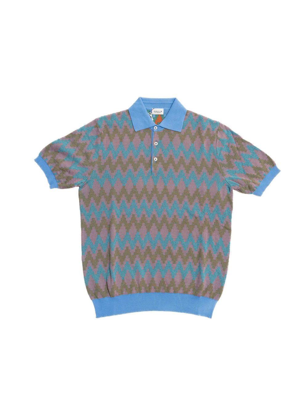 Front view of the Gallia Coleman Polo Zig Zag Olive Pink Blue showcasing the bold zigzag pattern and color combination.