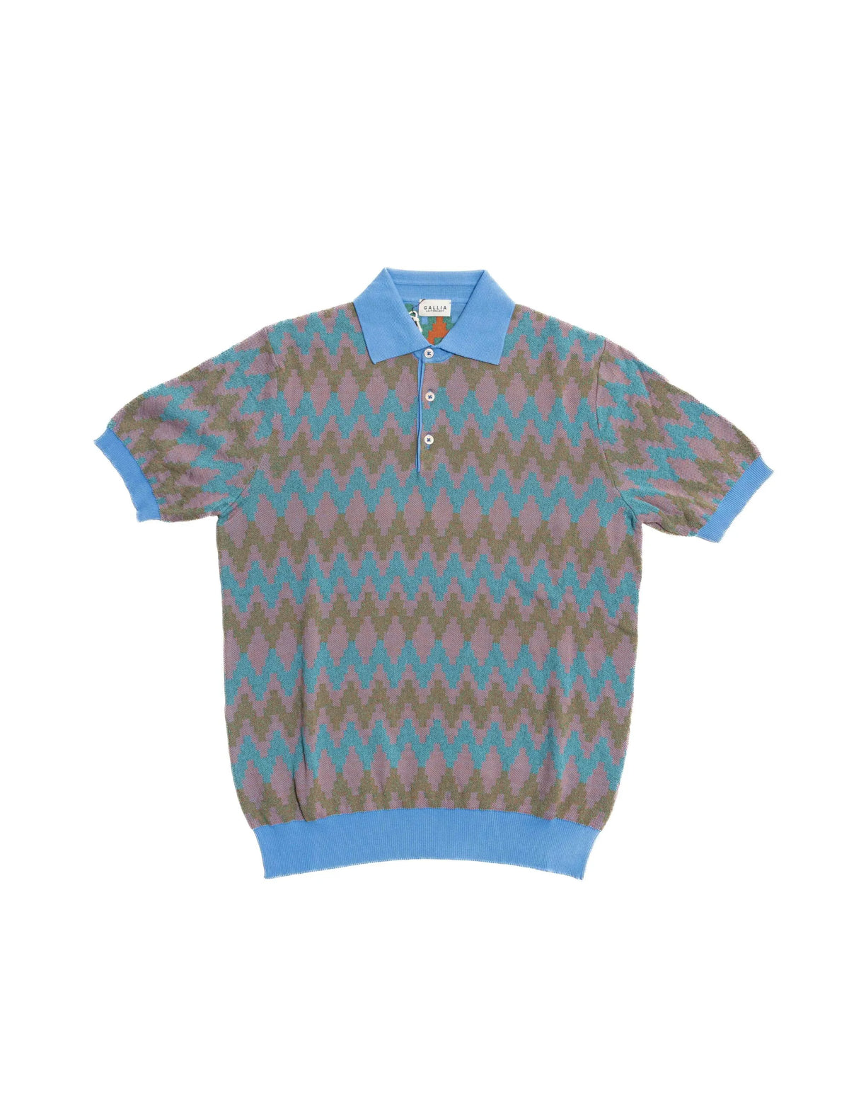 Front view of the Gallia Coleman Polo Zig Zag Olive Pink Blue showcasing the bold zigzag pattern and color combination.