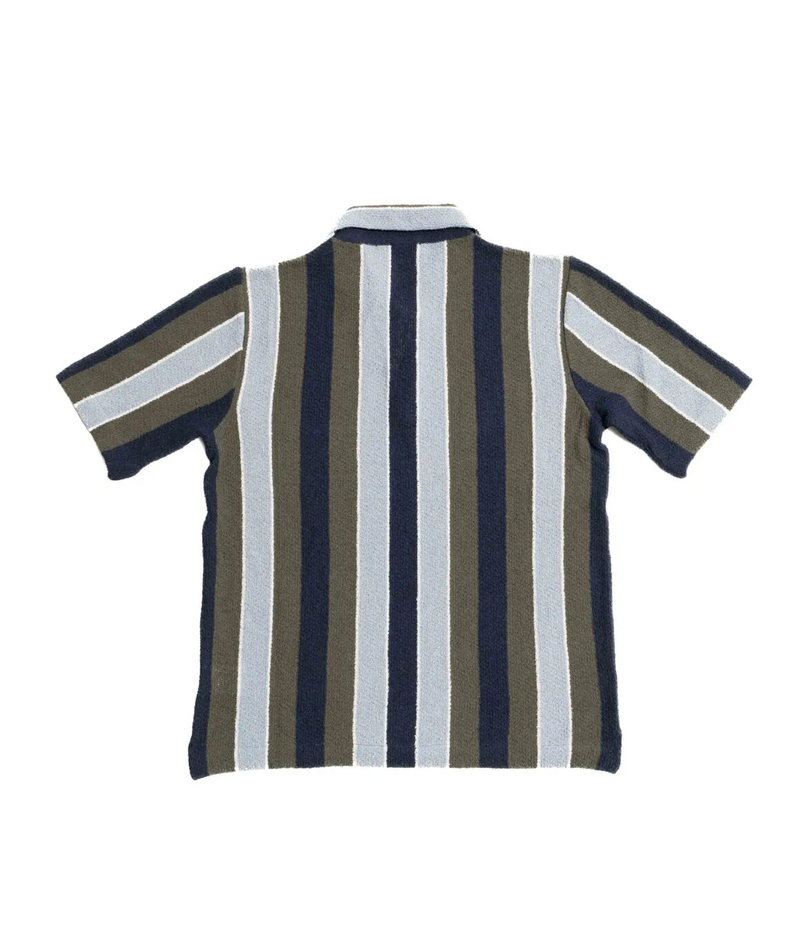 Back view of the Gallia Durant Polo in Navy, Olive, and Blue featuring the clean, structured color-block design.