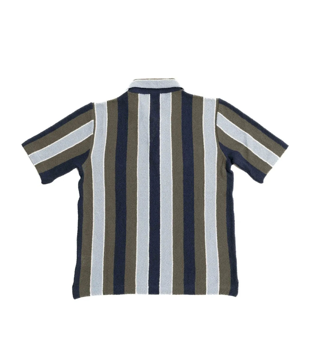 Back view of the Gallia Durant Polo in Navy, Olive, and Blue featuring the clean, structured color-block design.