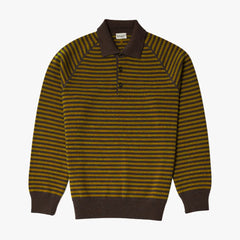 Front view of the Gallia Ginsberg Long-Sleeve Polo Brown/Orange highlighting the clean silhouette and bold brown–orange color contrast.