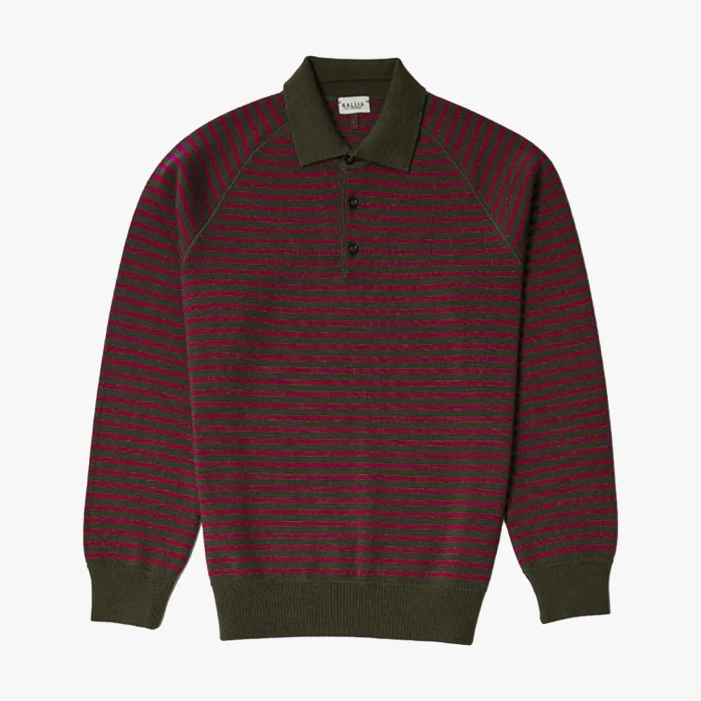 Gallia Ginsberg Long - Sleeve Polo Shirt Green/Red - Refinement