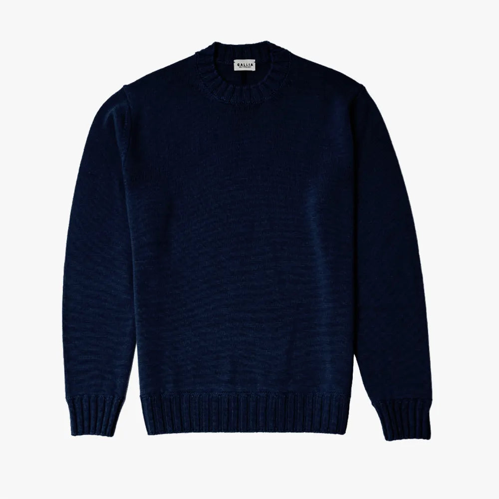 Front view of the Gallia Haydem Long-Sleeve Knit Navy highlighting the clean silhouette and refined knit structure.