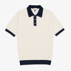Gallia Polo Ivory Navy cotton knit polo shirt front view classic 