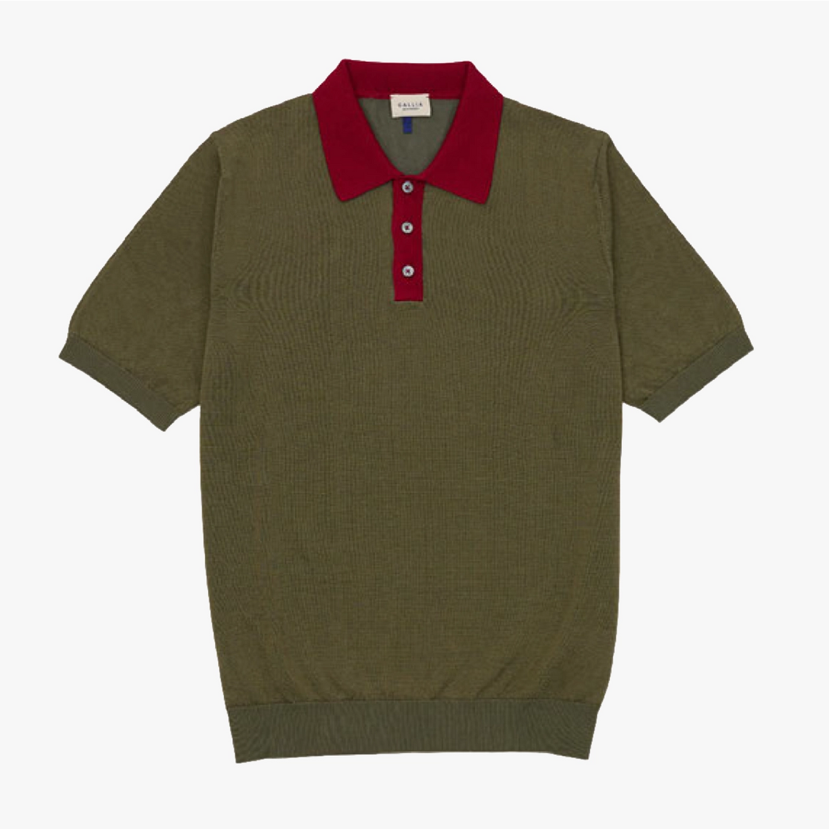 Gallia Polo Olive Red cotton knit polo shirt front view classic fit