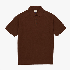 Gallia Raglan Knit Polo Brown cotton knit polo shirt raglan sleeve front view