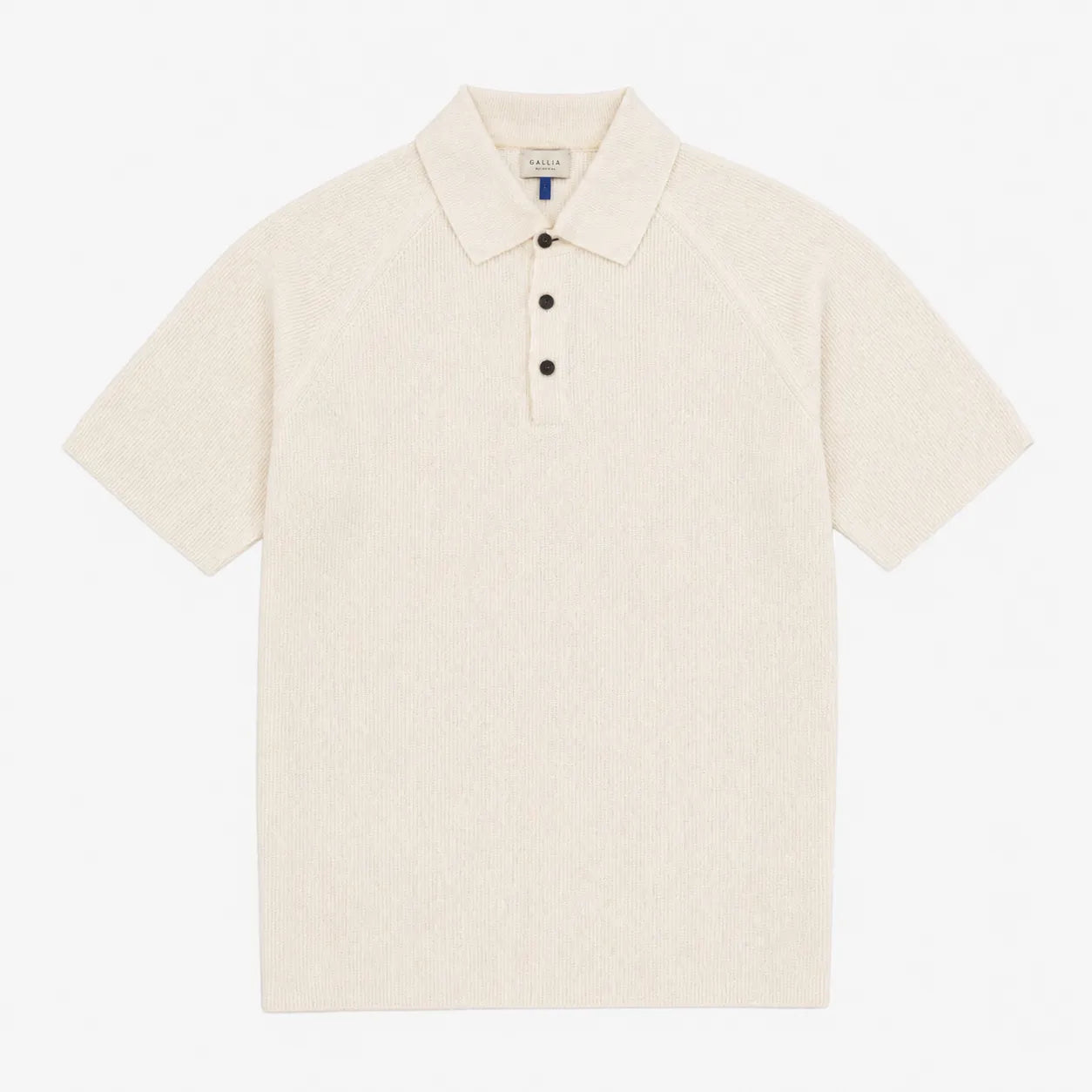 Gallia Raglan Knit Polo Ivory cotton knit polo shirt raglan sleeve front view